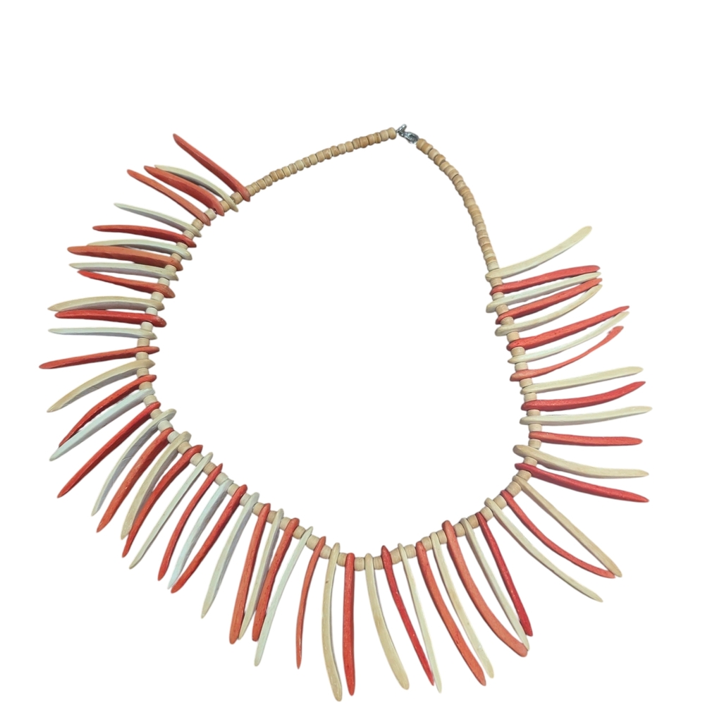 Vibrant Coral and Beige Necklace